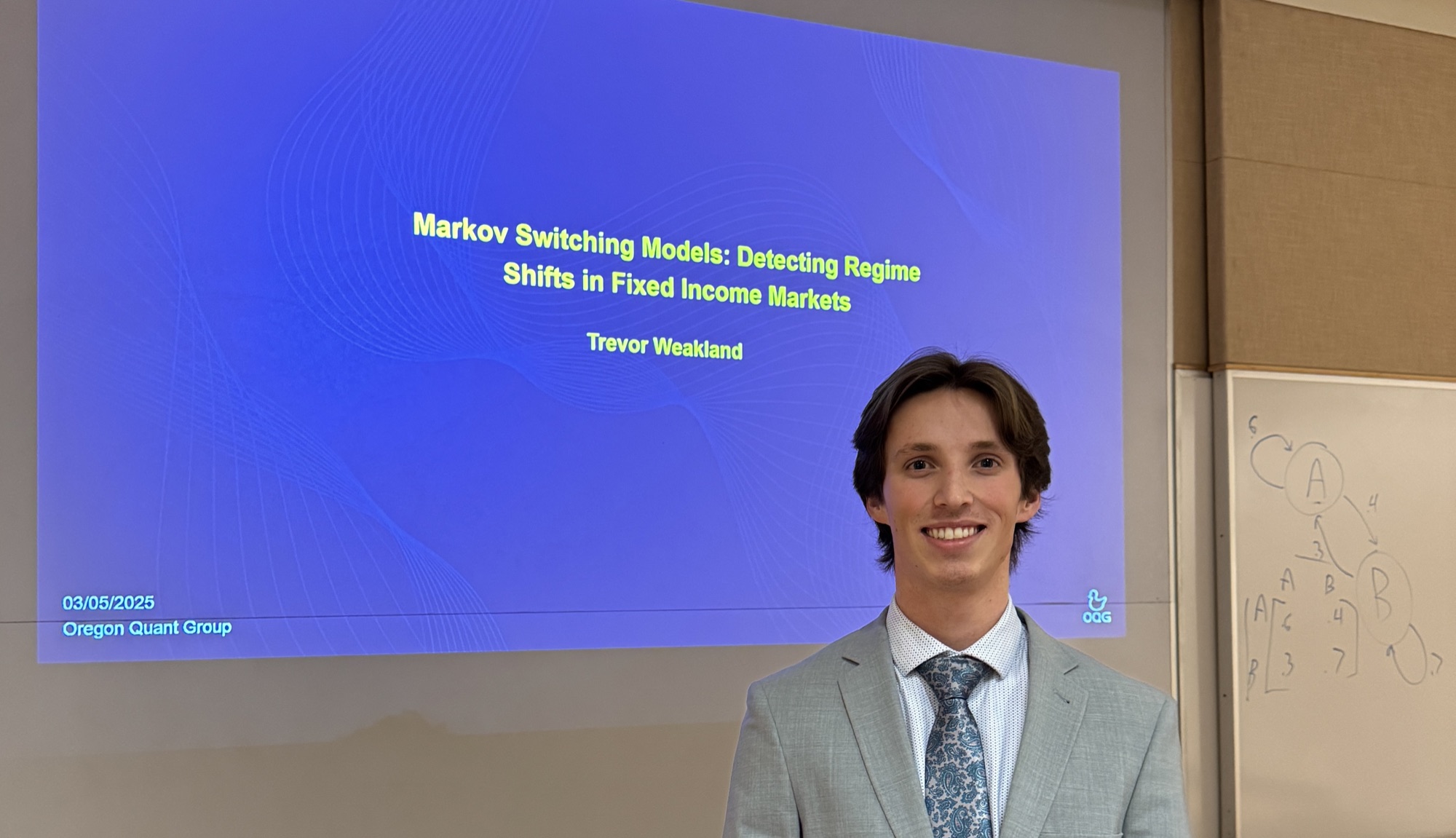 A member presenting Markov switching models for detecting regime shifts in fixed income markets